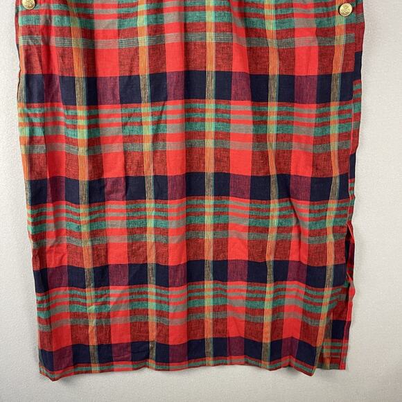 Vintage Lady Dorby Linen Dress Women 20WP Plaid Midi Shawl Collar Cottage NEW - Picture 3 of 14